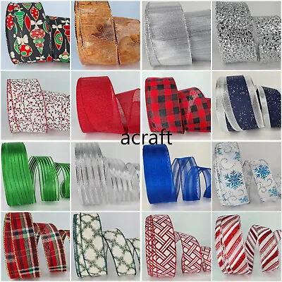 £2.29 • Buy Christmas Wired Edge Ribbon 63mm X 1m Gift Wrapping Decoration Craft Bow Making