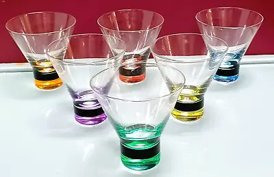 (6) Martini Glasses Barware Drinking Vintage Stemless Cocktail Multicolor Base • $29.95
