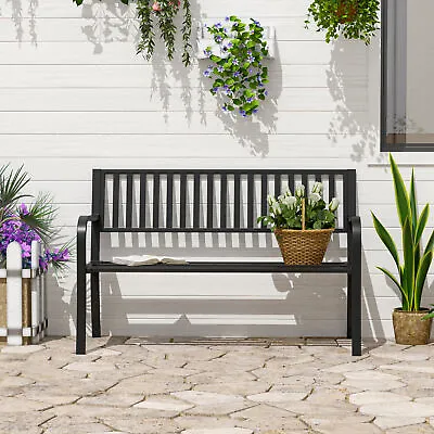 Outdoor Bench Patio Steel Garden Furniture Deck Porch Seat Backyard Park Chair • $103.99