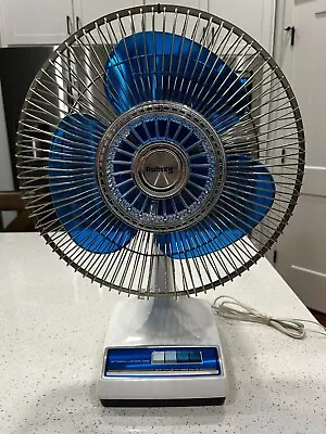 Galaxy 12  3 Speed Oscillating Fan Type 12-1 Blue & White ~ Vintage! See Video! • $42.99