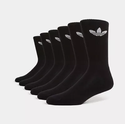 Adidas Original Trefoil Cushion Crew Black Mid Socks 6 Pack - Size L/ US 9-10.5 • $39.99