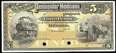 Mexico S-465p; M-561p Peninsular Mexicano 5 Pesos NS___ De 19__ AU+ • $294.95