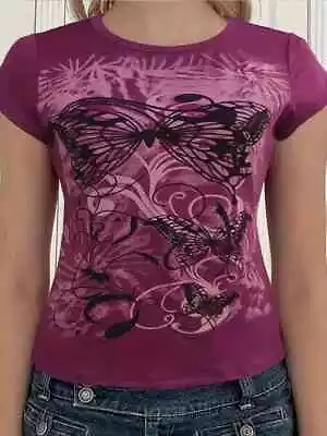 Affliction Style Womens Top Shirt Purple Butterfly Graphic Vintage Y2k Grunge • $16.99