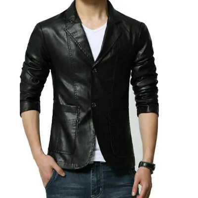 Men's Genuine Lambskin Leather Blazer Celebrity Style Smart Casual Coat Black • $132.99