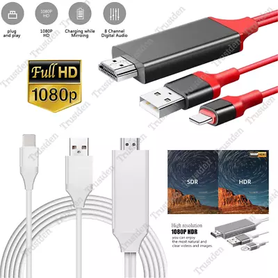 HDMI Mirroring Cable Phone To AV TV HDTV Cord For IPhone 14 13 12 11 XR XS 8 7 6 • $11.45