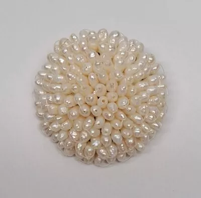 Vintage Seed Rice Pearls Hand Wired Round Cluster Brooch Pin 1 3/4  • $19.99