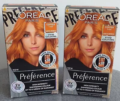 2  X L'Oreal Paris Preference Hair Gel  COPPER 7.432 Santa Monica Colour • £14.99