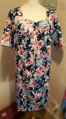 New-rainbow-lovely Pink Blue Floral Shift Dress Wedding Races Formal Size 18- 20 • £9.99