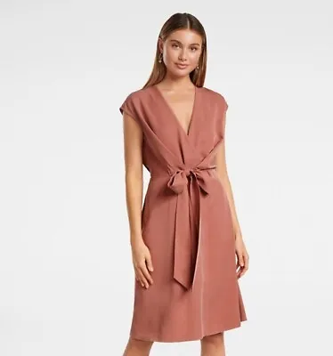 $45 • Buy Forever New NWT Channa Tie Midi Dress Sz 16 Dusty Rose Pockets Career Cocktail