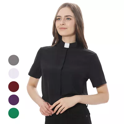 Women's Tab Collar Clergy Shirts F/Priest Pastor Preacher Minister Short Sleeve • $25.99