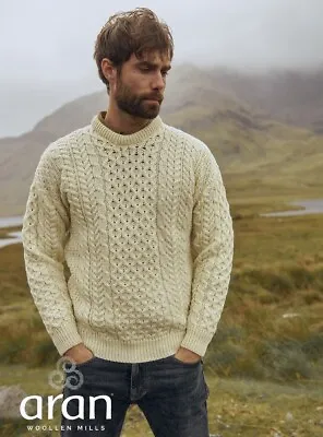 Aran Woollen Mills Men's Traditional Sweater Irish Fisherman 100% Natural Wool • $94.60