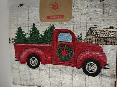 Table Runner Christmas Create Decorate Celebrate  VINTAGE HOLIDAY TRUCK  14 X72  • $14.29