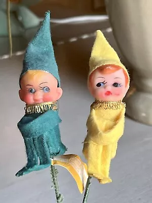 Vintage Christmas PAIR Of PIXIE ELVES KNEE HUGGERS Stick Plastic Felt HONG KONG • $19.95