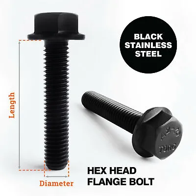 M5 M6 M8 Black Stainless Steel Hex Head Flange Screw Bolt A2-70 Stainless Steel • £2.60