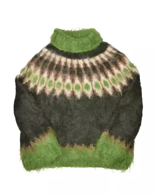 Vintage Mohair Sweater Mens XL Green Nordic Fuzzy Wool Turtleneck Jumper Grunge • $284.94