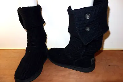 UGG Women's Black Speckled Classic Cardy Tall Foldover Knit Boots Size 6 • $29.90