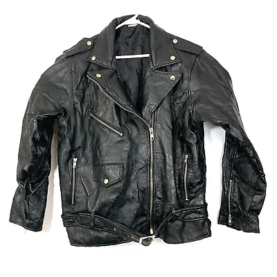 VTG Flight Path Men's Black Leather Motorcycle Jacket Sz Medium • $48