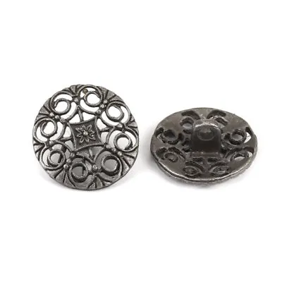 18mm Zinc Metal Sewing Shank Buttons Round Antique Silver Flower Cardigan Jacket • £3.60