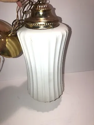 Vintage Mid Century White Glass Light Hanging Swag Light 11”Tall • $55