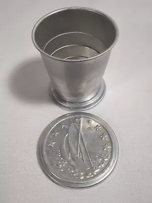 Vintage Aluminum Collapsible Drinking Cup With Nautical Sailboat Lid Camping • $8