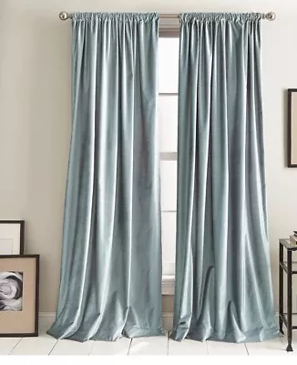 DKNY Curtains Modern Knotted Velvet Lined Curtain 2 Panel 50  X 96   Aqua 😃😃 • $56