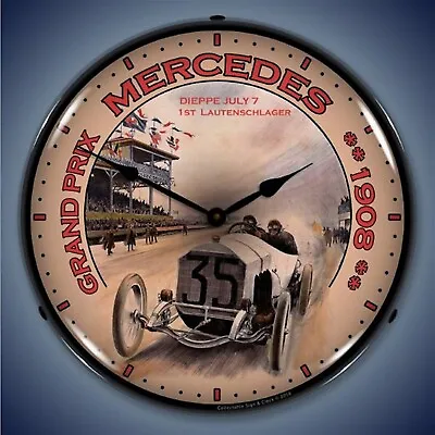 Grand Prix Mercedes Wall Clock LED Lighted: Racing Theme • $164.95