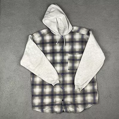 $33.33 • Buy Vintage 90s Plaid Hoodie Flannel Shirt Sweatshirt Mens XL Grunge Button Relaxed