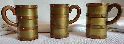 3 Brass Copper Riveted Mugs Cups Made In Mexico • $24