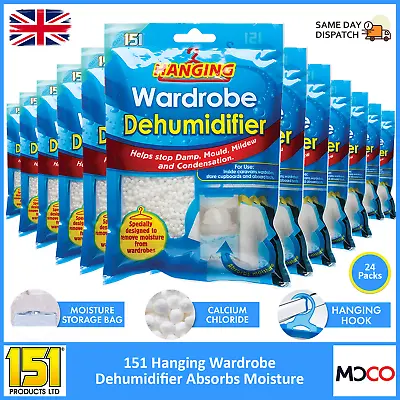 151 Hanging Wardrobe Dehumidifier Bags Cupboard Damp Mould Moisture Remover X24 • £29.69