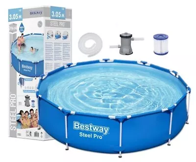 GARDEN POOL Bestway 10FT 305x76cm Steel Pro-Round Swimming + PUMP • £125.99