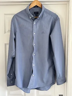 GANT Mens Shirt Blue Check Long Sleeve L Neck 16.5 • £17.50