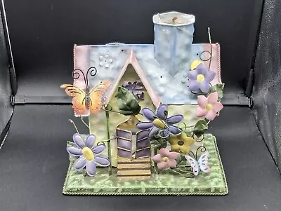 Vtg Art Thin Lantern Candle Holder Tea Light House Butterflies And Flowers • $15