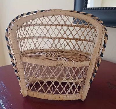 VTG Wicker Rattan Peacock Chair Loveseat Sofa Couch Stand Plant Doll Miniature • $13.75