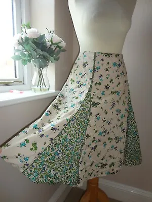New Pretty Laura Ashley Cream Green Floral Pleat Full Knee Length Skirt UK 14-16 • £35