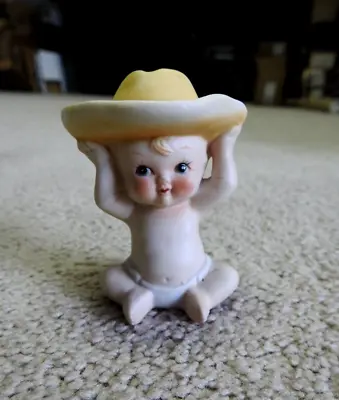 Vintage Enesco 1980 Baby In Diaper Wearing Cowboy Hat 3” Figurine • $4.95