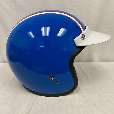 Bell Custom 500 3/4 Motorcycle Helmet Six Day Steve McQueen Blue MD *BLEM* • $204.95