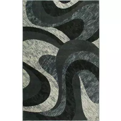 Contemporary Abstract Swirl Area Rug 3'3 X 5'2  Grey/Ivory Indoor Area Rug • $31.03