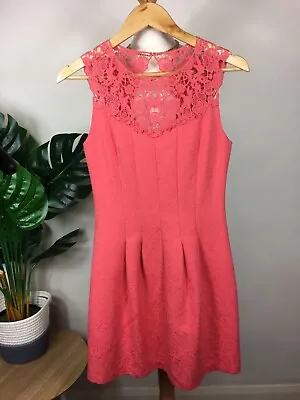 Oasis Dress Size 8 Womens Pink Jacquard Lace A Line Pleated Occasion Wedding  • £5