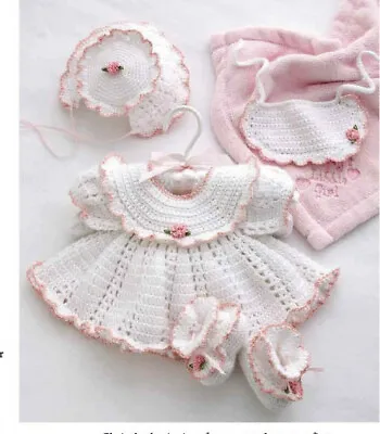 Crochet Pattern Copy 0647.  Baby Dress Bib Hat Bootees.   16-20 Inch Chest.  DK • £2.99