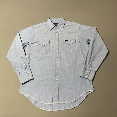 $24.90 • Buy Vintage Wrangler Shirt Adult 16.5 35 Blue Denim Chambray Pearl Snap Long Tail