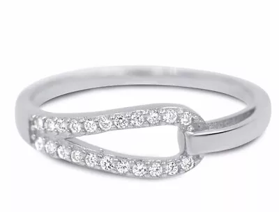 Sterling Silver Cz Stackable Midi Ring Thin Midi Knuckle Micro Pave Cz Wave Loop • $16.79