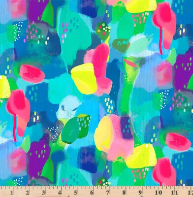 Everyday Magic Abstract Paint Blue Cotton  Quilting Girls Cotton Half Yard • $5.75