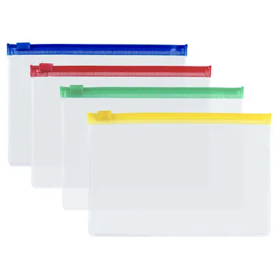 25 X Zipper Bag A5 Size 0.14mm Assorted Coloured Zips Clear Plastic Home Office • £10.19