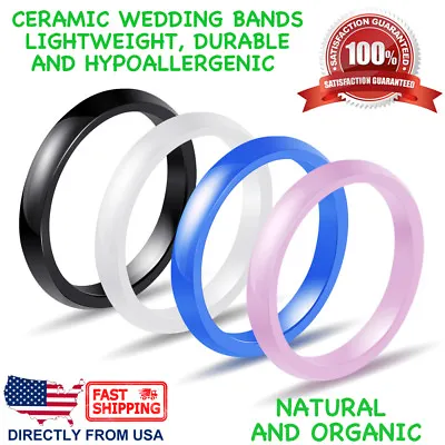 Ceramic Wedding Band Women's Men's Durable Hypoallergenic Comfort Fit 3mm Ring • $12.80