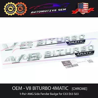 OEM V8 BITURBO 4MATIC Fender AMG Emblem Chrome Logo Badge Mercedes C63 E63 S63 • $42.99