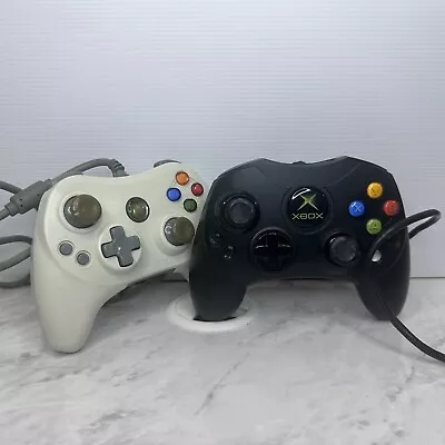 2x Microsoft & Joytech XBOX 360 Controllers Wired Black & White UNTESTED • $15