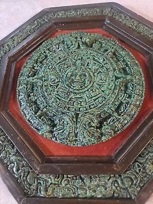 Vintage Mayan Aztec Sun Calendar Crush Malachite Stone Mexican Wall Hanging Art • $50