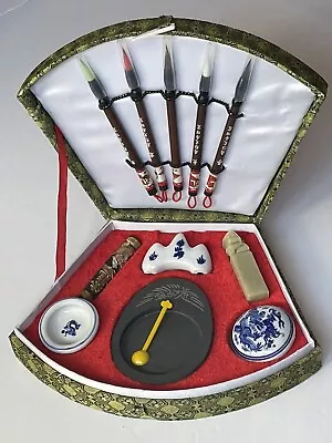 Vintage Old Chinese Asian Calligraphy Painting Brush Vintage Writing Box Set • $27