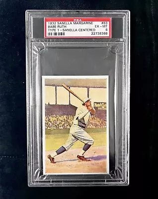 Babe Ruth 1932 Sanella Margarine Baseball Card #83. Type 1 Centered. PSA 6 EX-MT • $1900