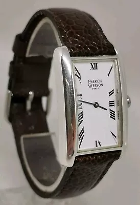 Vtg 1980s Emerich Meerson Solid Sterling Silver Tank Shaped Gents Quartz Watch  • $240.46